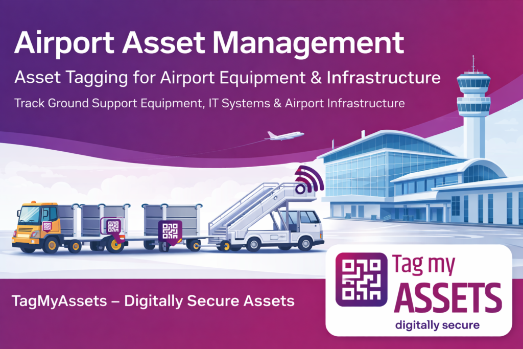 Airport asset management system using QR code asset tagging to track airport equipment and infrastructure