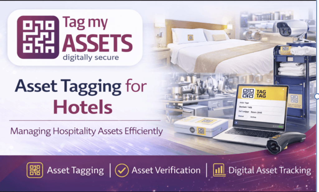 Asset tagging for hotels using QR code tags on guest room furniture