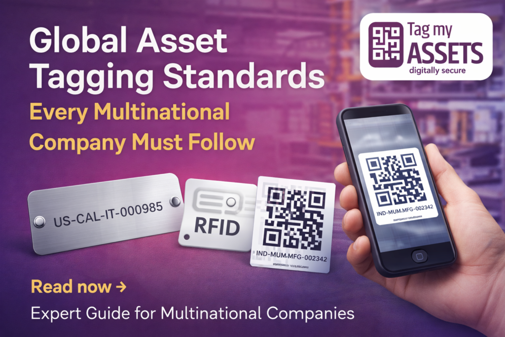 Global asset tagging standards for multinational companies with QR code, RFID and metal asset tags scanned using mobile asset tracking technology by TagMyAssets.