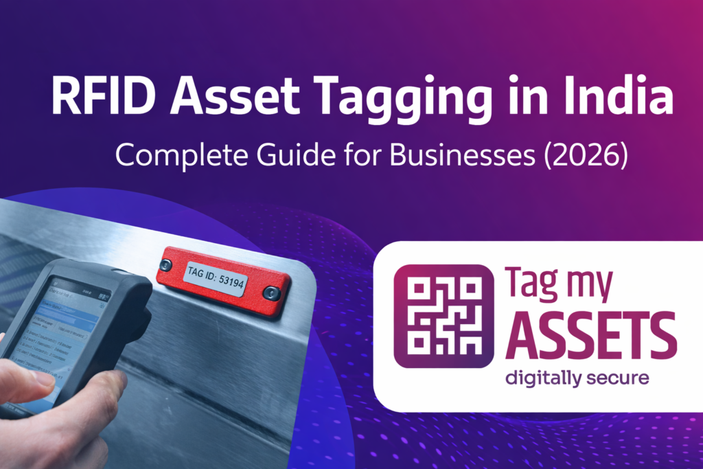 RFID asset tagging in India banner showing RFID reader scanning metal tag with TagMyAssets logo