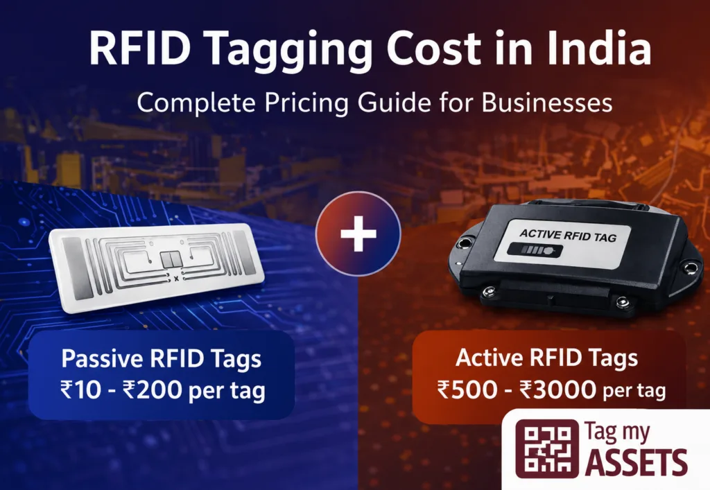 RFID tagging cost in India – passive RFID tags ₹20–₹200 per tag and active RFID tags ₹500–₹3,000 per tag