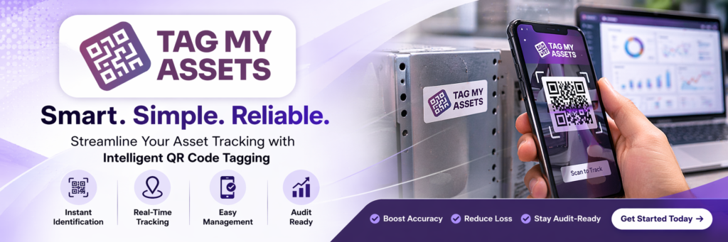 Dynamic QR Codes in Asset Tagging showing mobile QR scan and real-time asset tracking dashboard by TagMyAssets