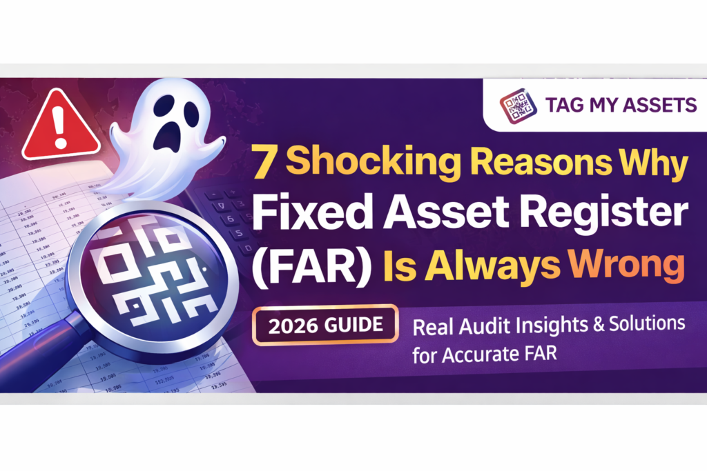 Fixed Asset Register FAR errors banner with TagMyAssets audit insights and QR-based asset verification