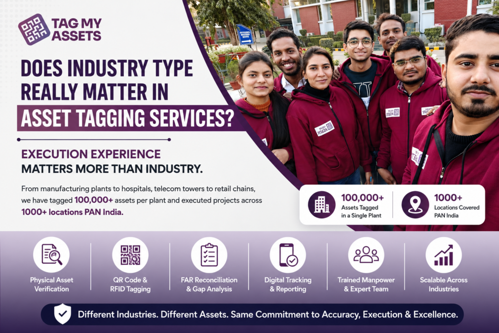 Industrial asset tagging services team performing physical verification in manufacturing plant