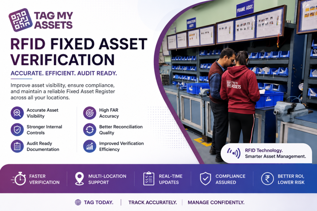 RFID Fixed Asset Verification by TagMyAssets for improving FAR accuracy, reducing ghost assets, enabling audit-ready compliance, and supporting multi-location asset verification across India
