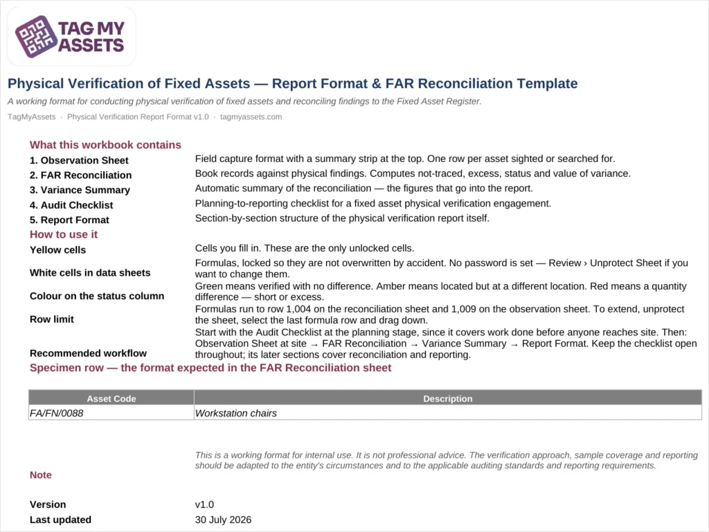 How to Use sheet of the physical verification report format Excel template