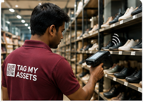 Tag My Assets auditor using RFID handheld reader for retail store asset tagging and inventory verification
