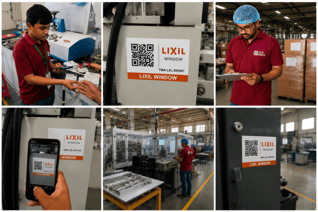 Lixil Window fixed asset verification and QR code asset tagging project showing physical asset inspection, QR code labels, barcode scanning, FAR reconciliation and audit-ready asset management in a manufacturing facility.