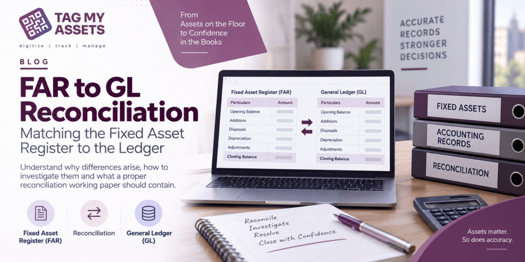 **Recommended Alt Text:**
FAR to GL reconciliation showing Fixed Asset Register and General Ledger comparison for accurate fixed asset accounting.
